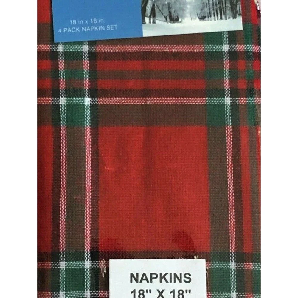 Christmas Red Plaid Fabric Napkins Country Cabin Lodge Cotton Set of 4 Journey